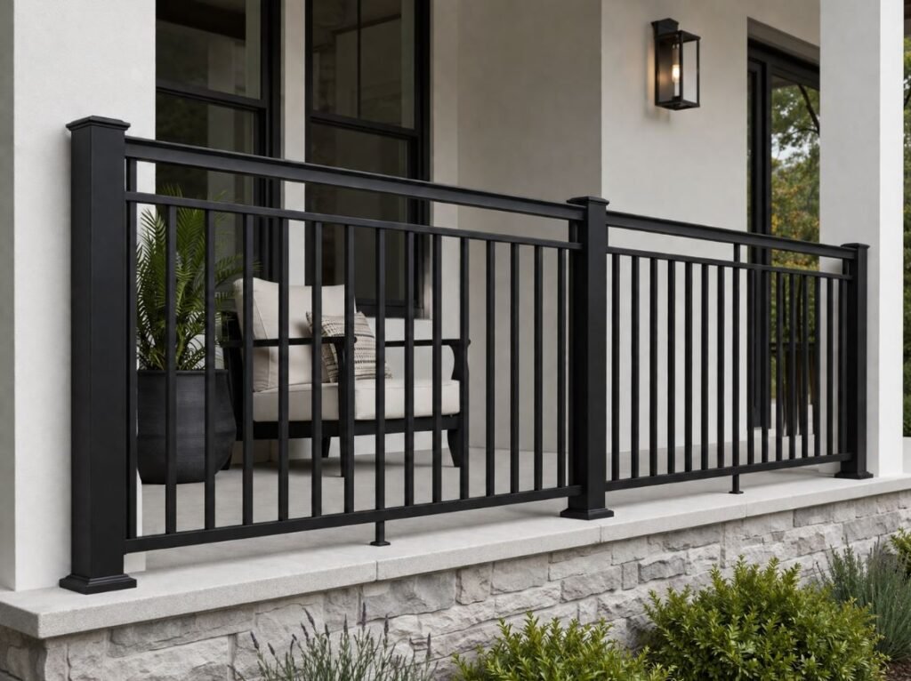 Black matte house front veranda grill design with modern finish