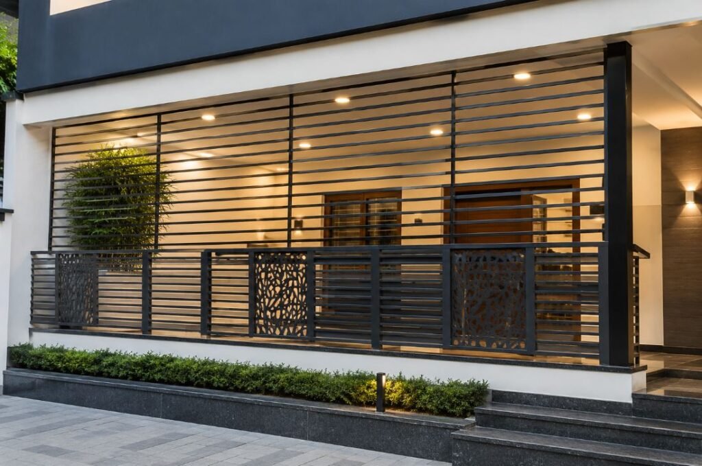 Contemporary house front veranda grill design with clean lines