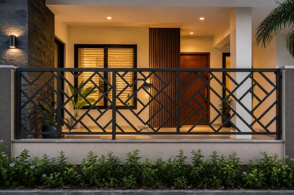 Geometric pattern veranda grill design for stylish home exterior