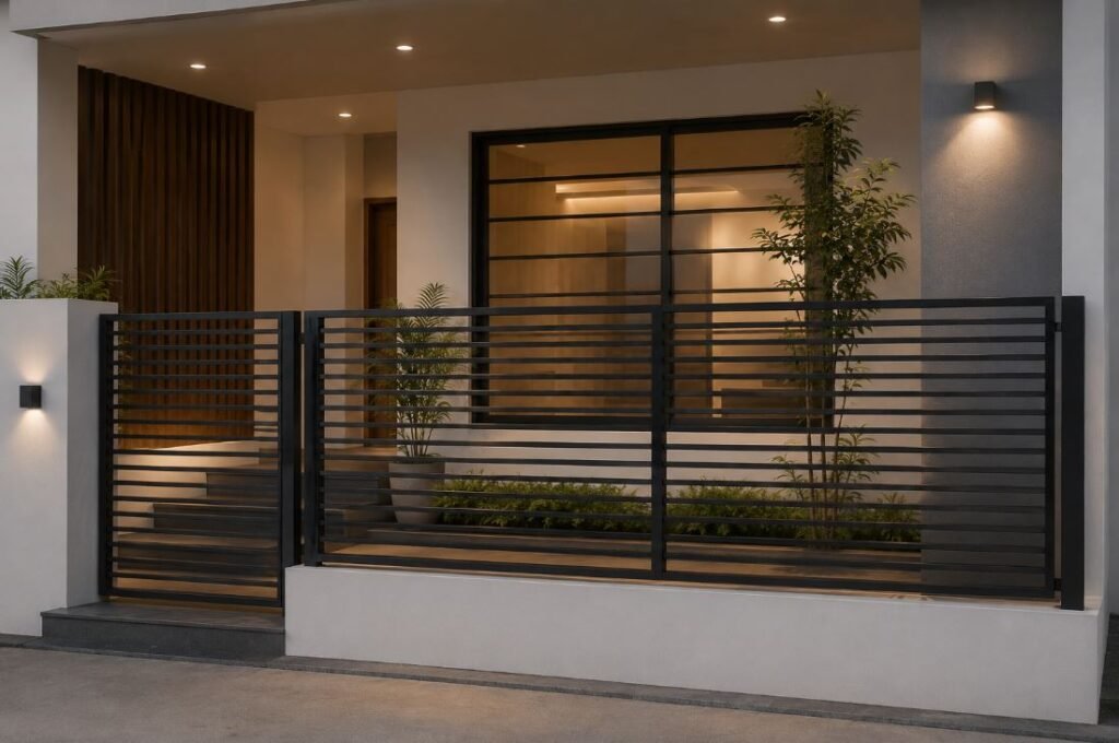 Modern minimalist house front veranda grill design for contemporary homes