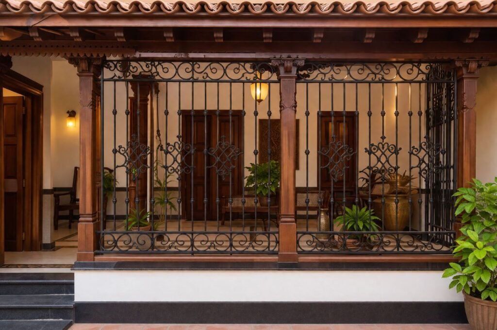 South Indian style veranda grill design inspired by traditional architecture