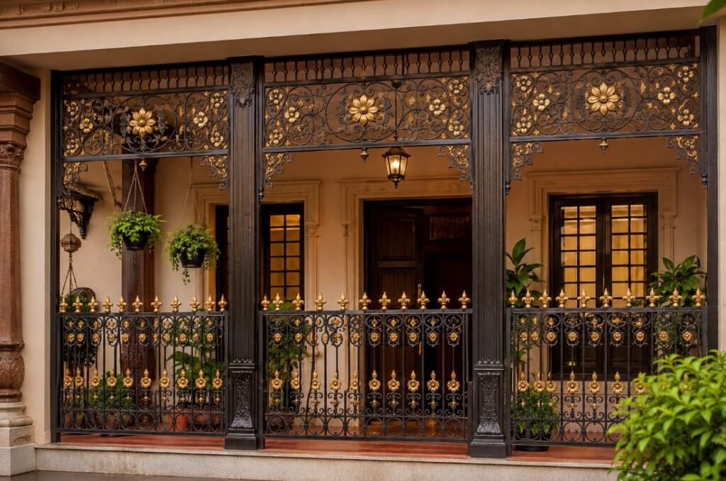Traditional Indian veranda grill design with decorative patterns