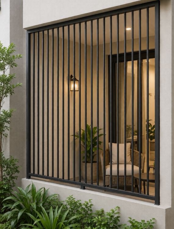 Vertical bar house front veranda grill design for enhanced security