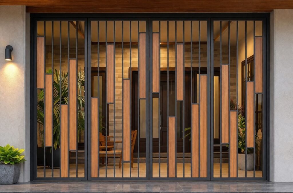 Wooden finish steel veranda grill design with modern look