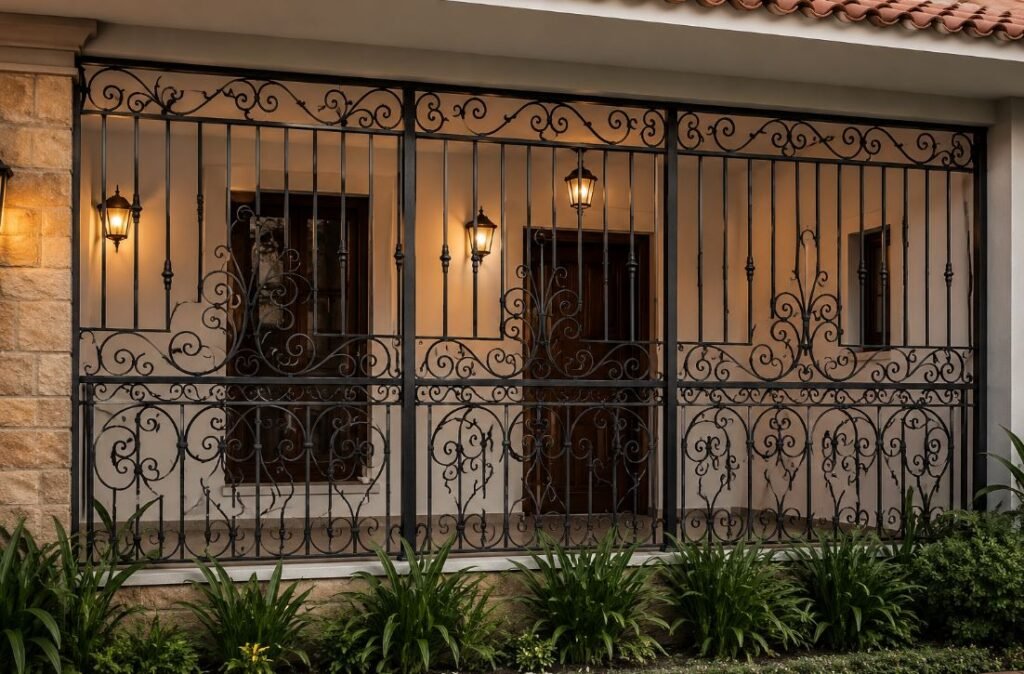 Elegant wrought iron veranda grill design for home entrance